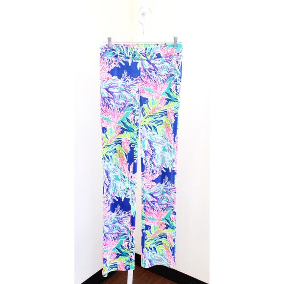 Lilly Pulitzer Jordynne Velour Multi Fan Club Pants Size XS Velvet Coral Print - Picture 1 of 7